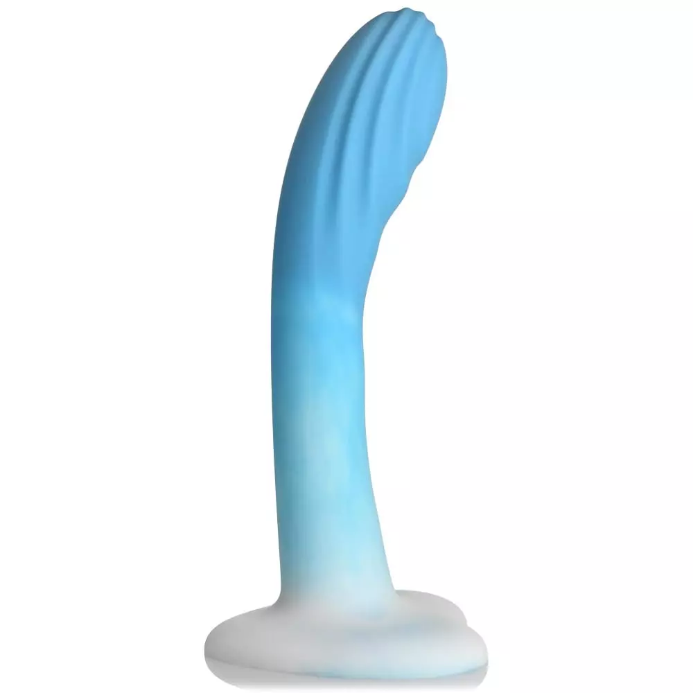 Simply Sweet 7 inch Rippled Silicone Dildo In Blue/White